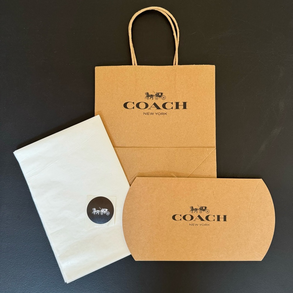 Coach Pillow Gift Box 6.5"x 5.5"x 1.5" & Shopping Bag & Paper Tissue & Sticker